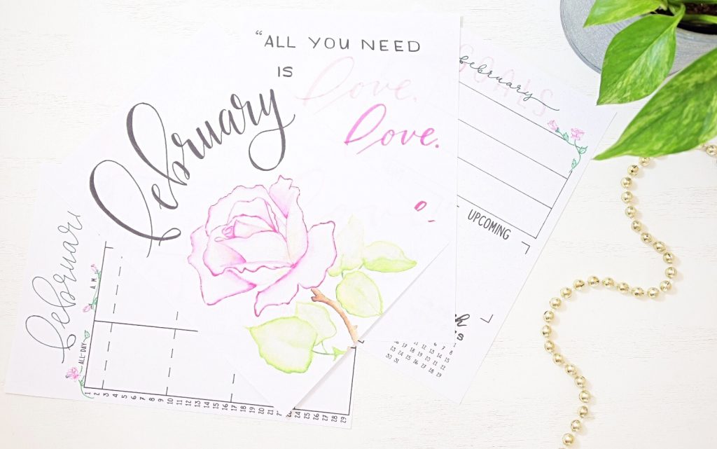 Free bullet journal printable for February.