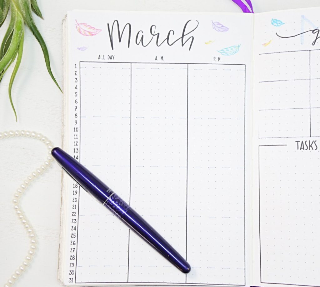 Printable march bullet journal calendar