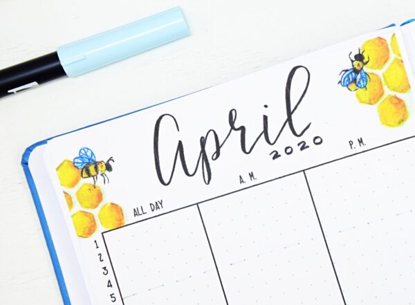 April bullet journal theme bees