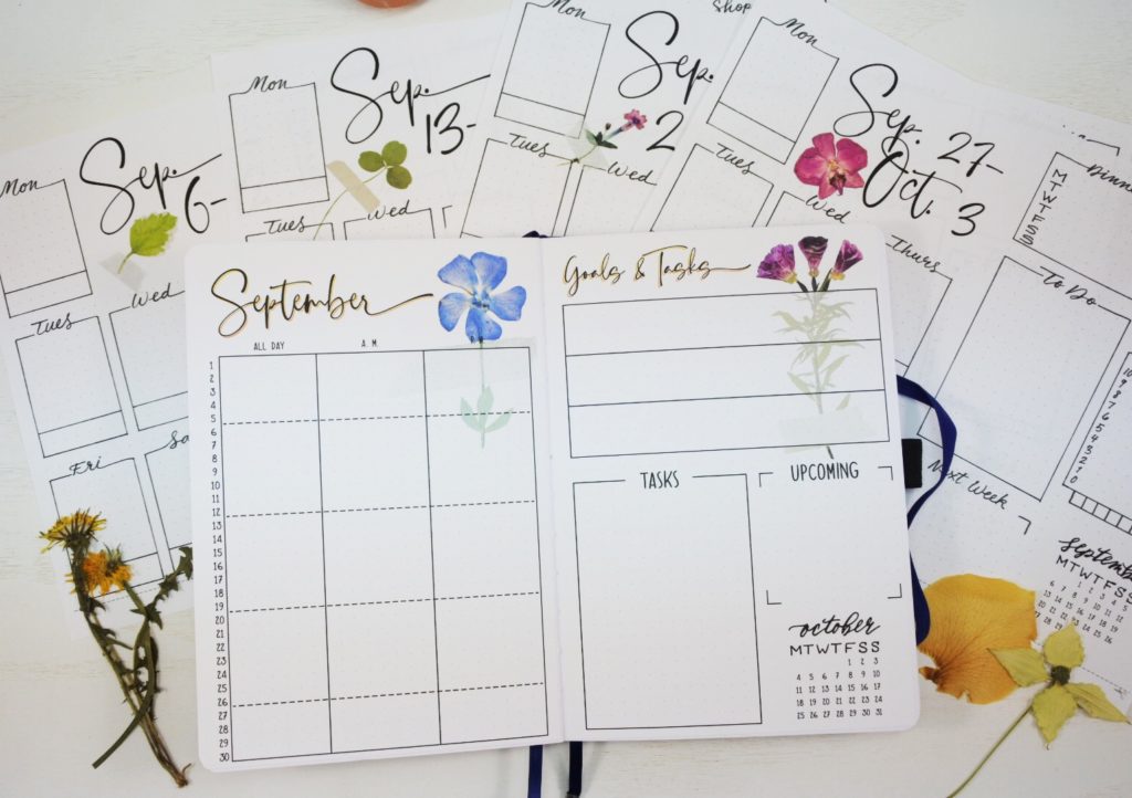 September 2021 Bullet Journal Calendar and Goals Spread with Weeklies