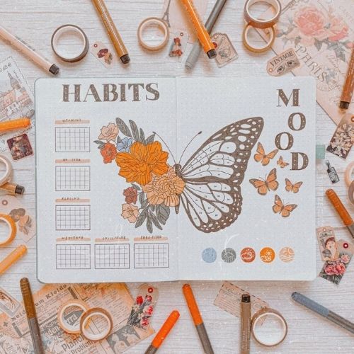 butterfly bullet journal theme habit tracker