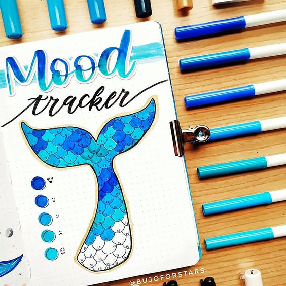 Mermaid mood tracker July bullet journal.