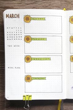 sunflower bullet journal weekly spread