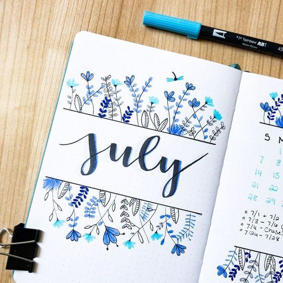 aesthetic flower July bullet journal theme 