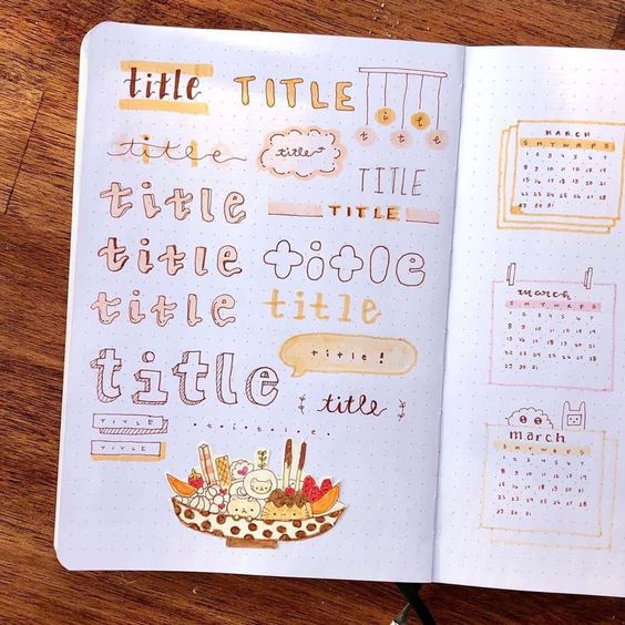 cute bullet journal title inspo 