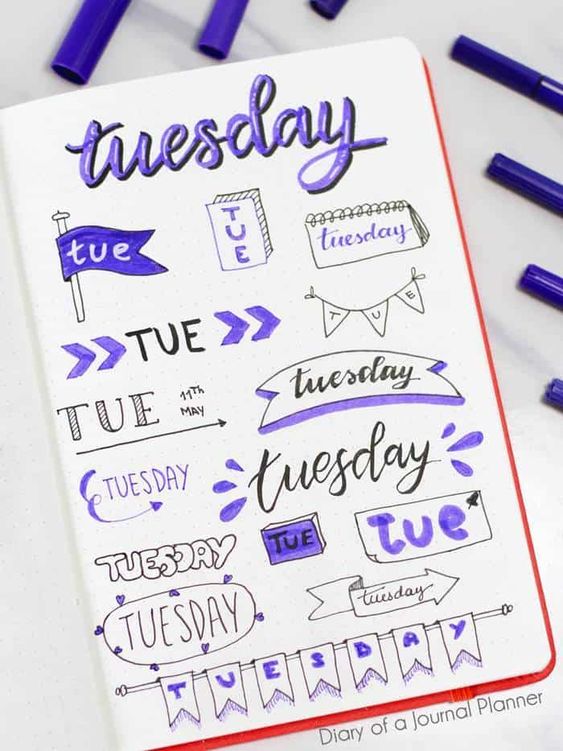 Tuesday weekly banner bullet journal 
