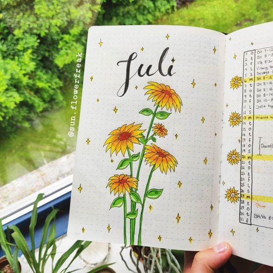 sunflower theme for bullet journal 