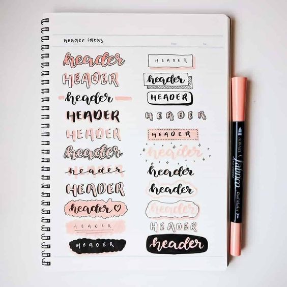 pink bullet journal headers 