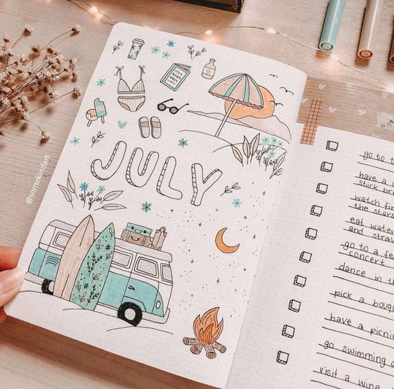 July bullet journal cover ideas 
