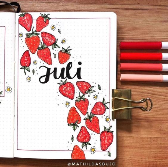 strawberry themed bullet journal 