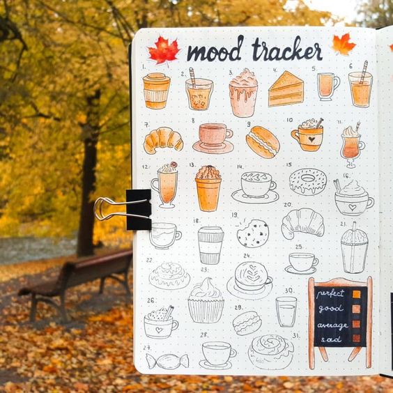 fall bullet journal mood tracker spreads