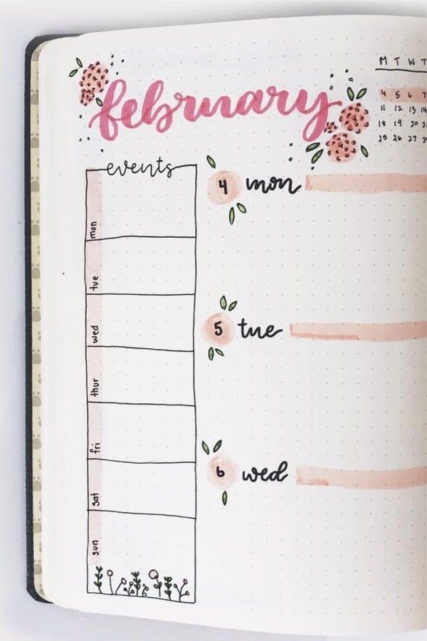 Pink February bullet journal 