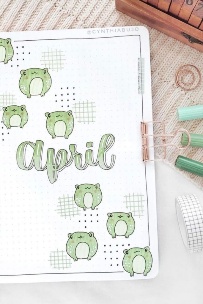 Frog themed bullet journal spread