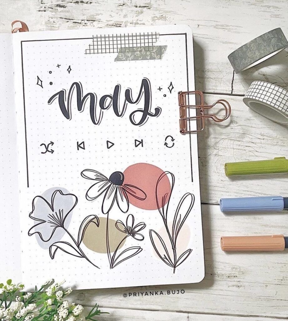 Floral themed bullet journal cover page 